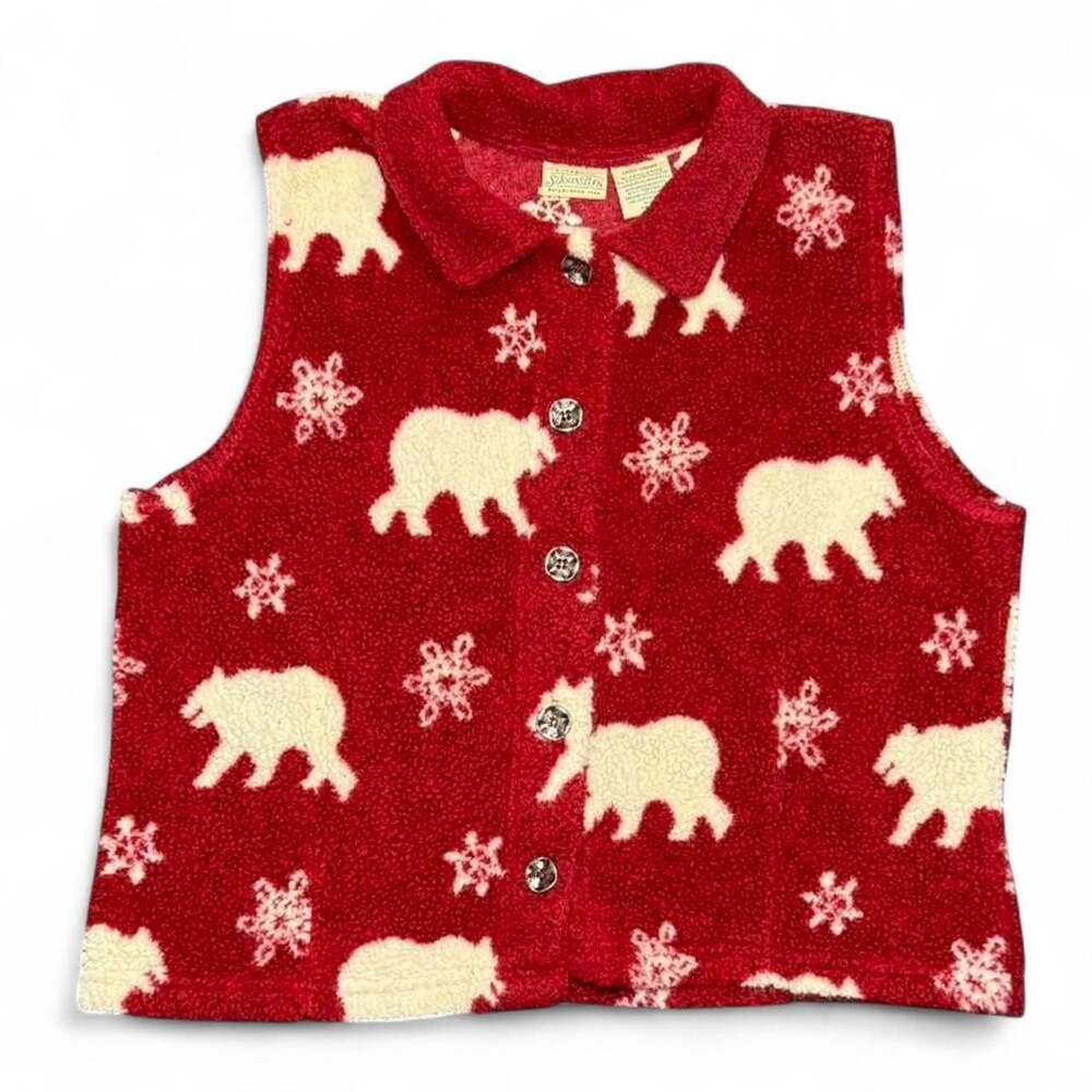 St. John's Bay Vintage Polar Bear Snowflake Sherpa Fleece Button Vest